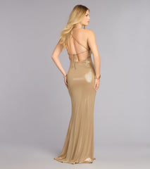 Kiley Foil Strappy Mermaid Formal Dress