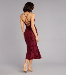 Romance Language Floral Lace-Up Midi Dress