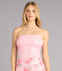 Blooming In Sequins Floral Strapless Mini Dress