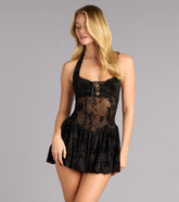 Sweet But Sultry Flocked Floral Mesh Skater Dress