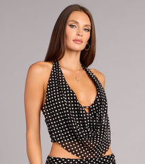 Such A Flirt Polka Dot Mesh Cowl Neck Top