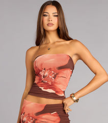 Soft Glow Floral Print Mesh Tube Top