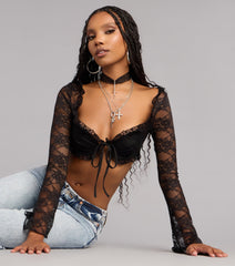 So Romantic Lace Long Sleeve Crop Top