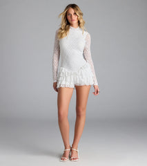 Playful Style Open Back Ruffle Lace Romper