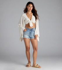 New Addiction Mid-Rise Fray Denim Shorts