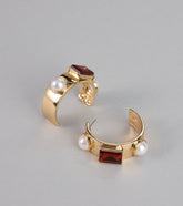Glam Aura Pearl Gemstone Hoops