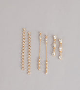 Stacked And Shining Rhinestone Linear Earrings Set