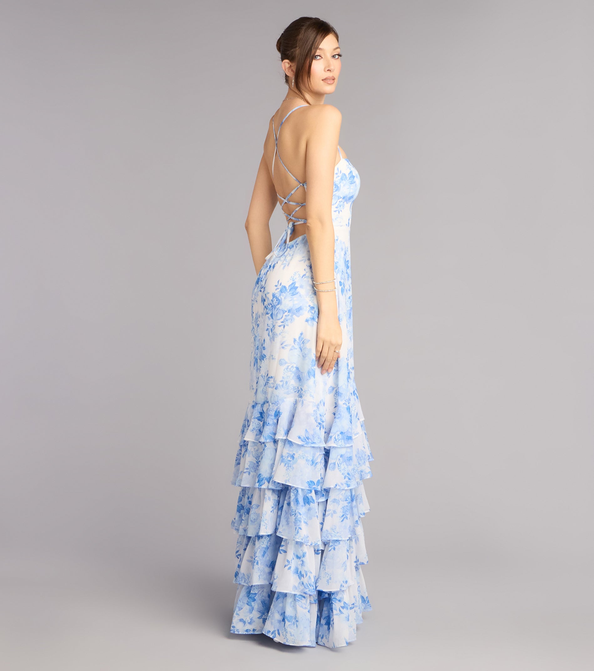 Alia Floral Chiffon Ruffle A-Line Dress