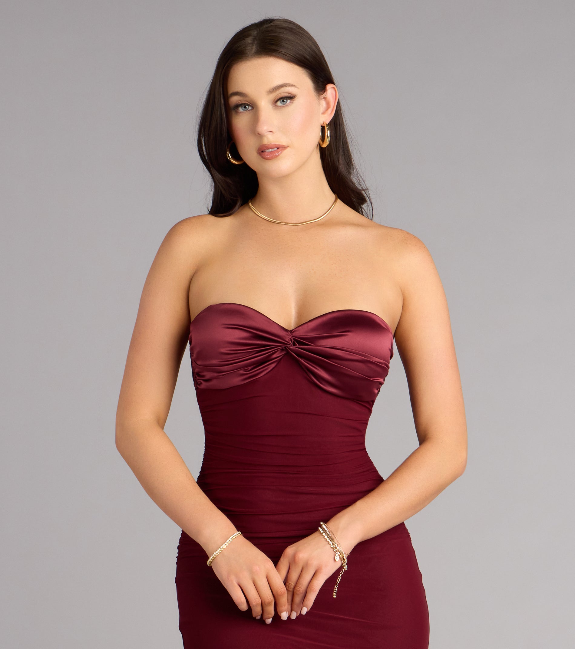 Iris Satin Tie-Back Mesh Mermaid Dress