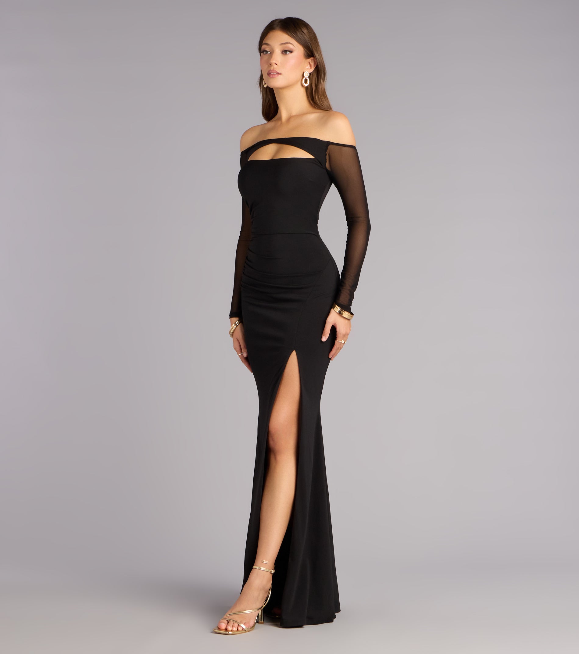 Elianna Mesh Off-The-Shoulder Mermaid Dress