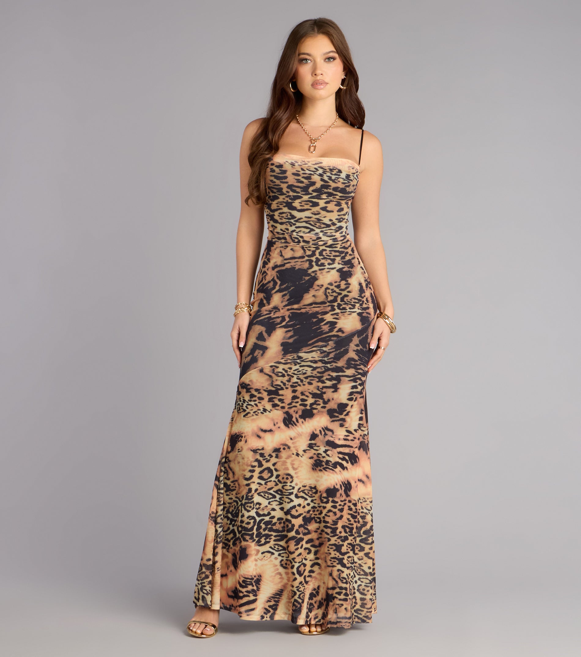 Ayva Leopard Lace-Up Mermaid Formal Dress