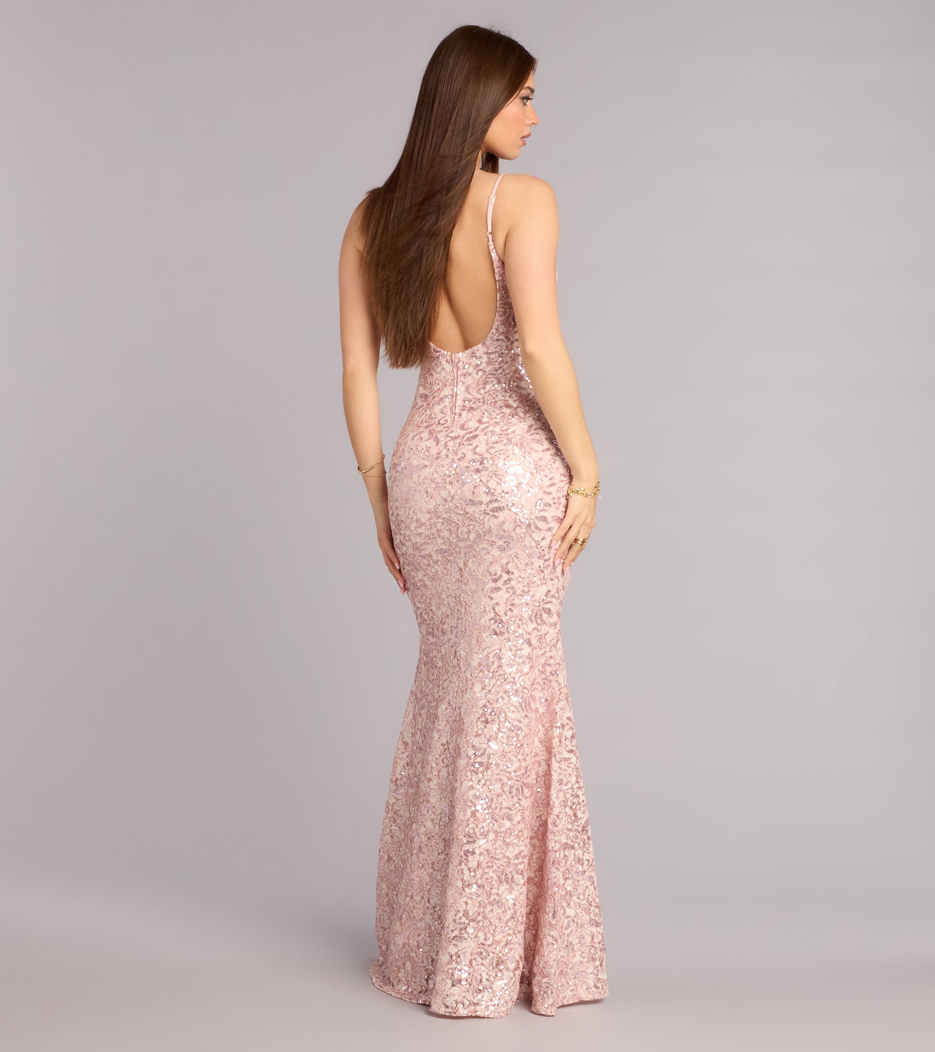 Addilyn Sequin Floral Lace Mermaid Dress