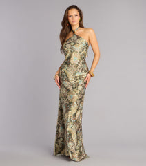 Cecily Paisley Satin Formal Dress
