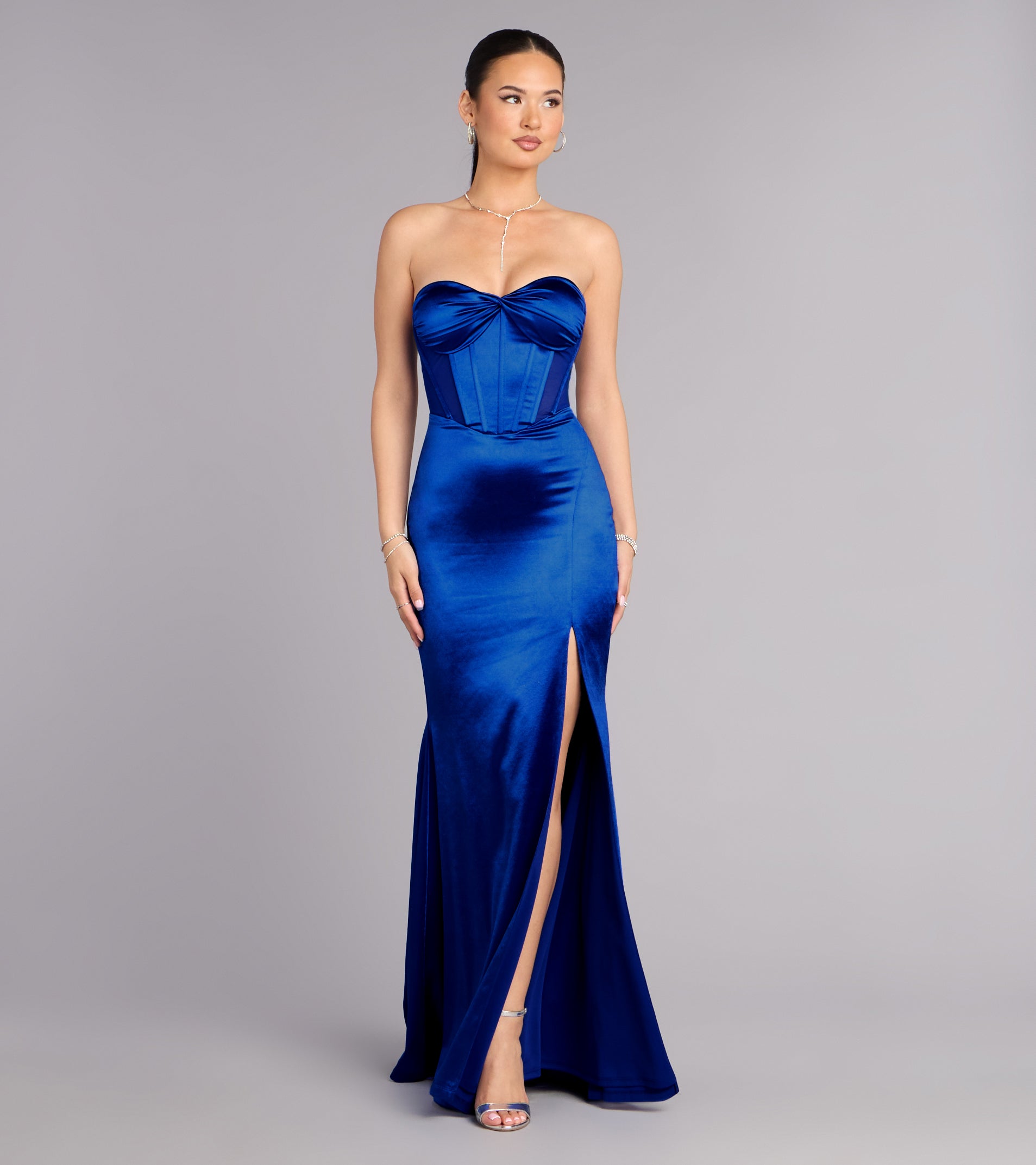 Serenity Satin Slit Lace-Up Formal Dress