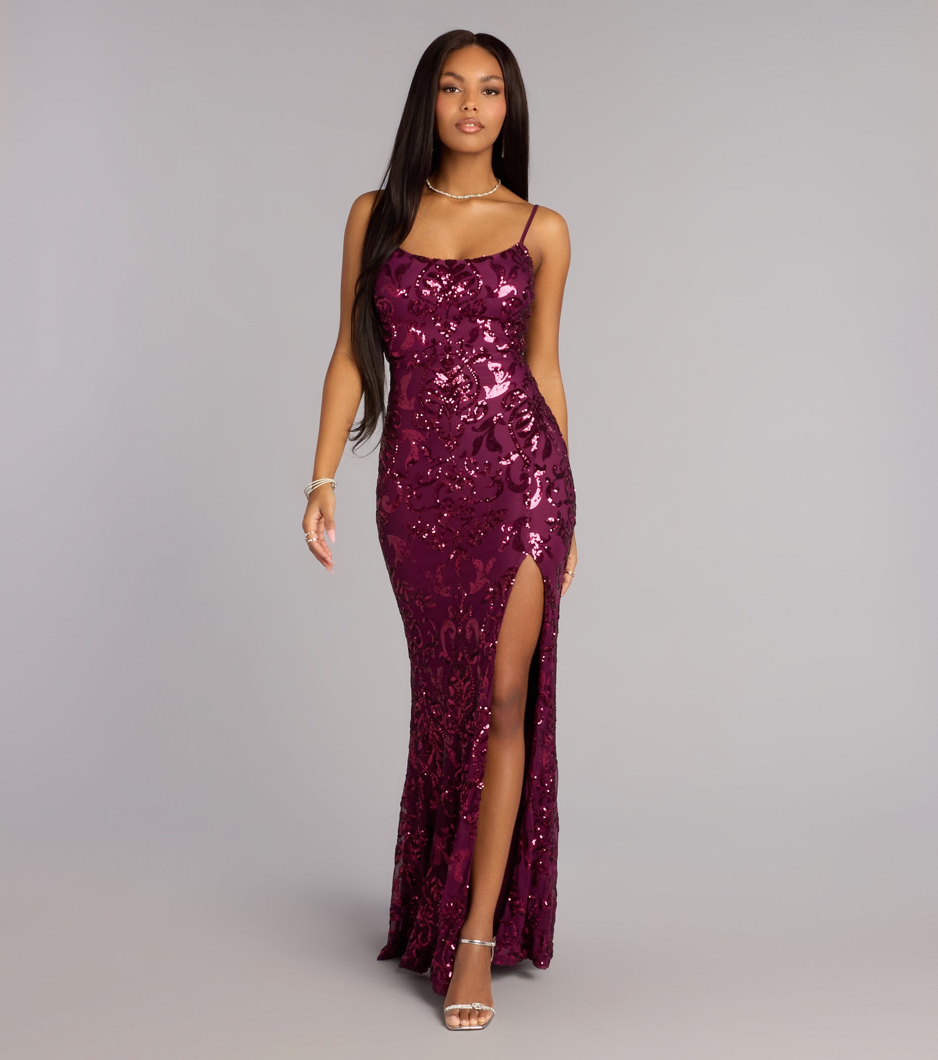 Rylee Sequin Lace-Up Formal Dress