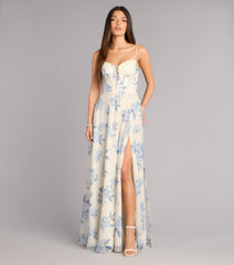 Kensie Floral Chiffon Slit Formal Dress