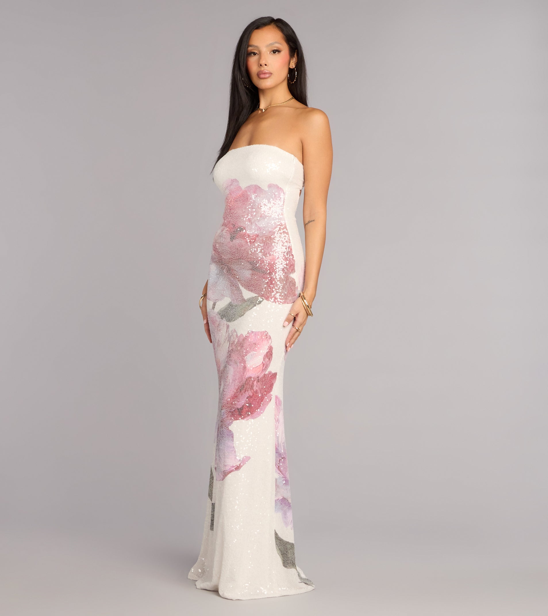 Kiki Floral Sequin Formal Dress