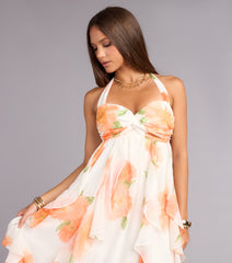 Alaiya Floral Chiffon Ruffle A-Line Dress