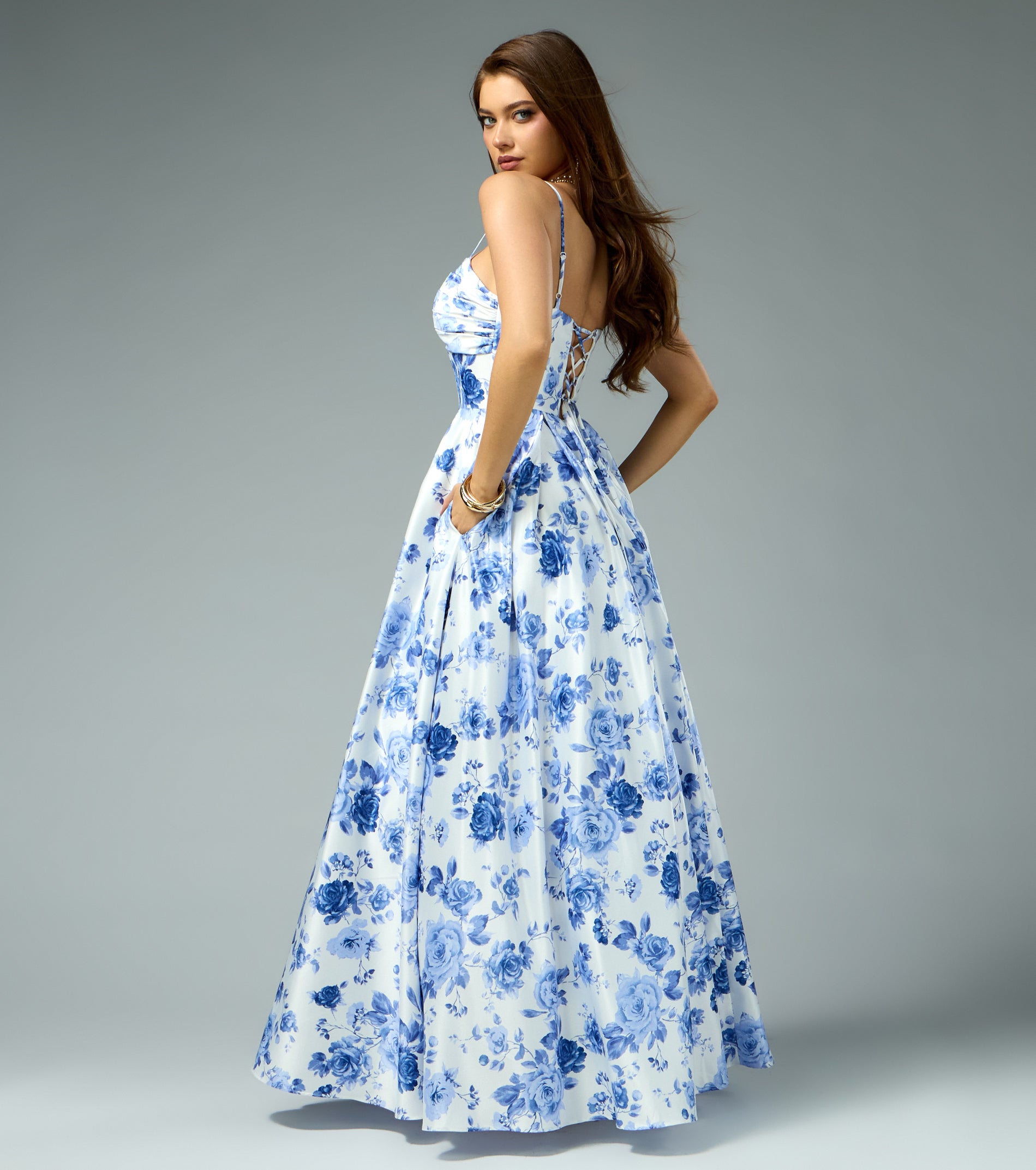 Sutton Floral Satin A-Line Ball Gown
