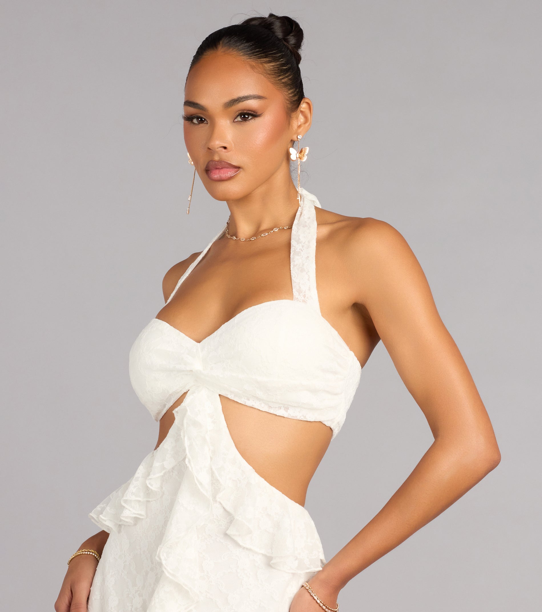 Compliment Me Lace Ruffle A-Line Mini Dress