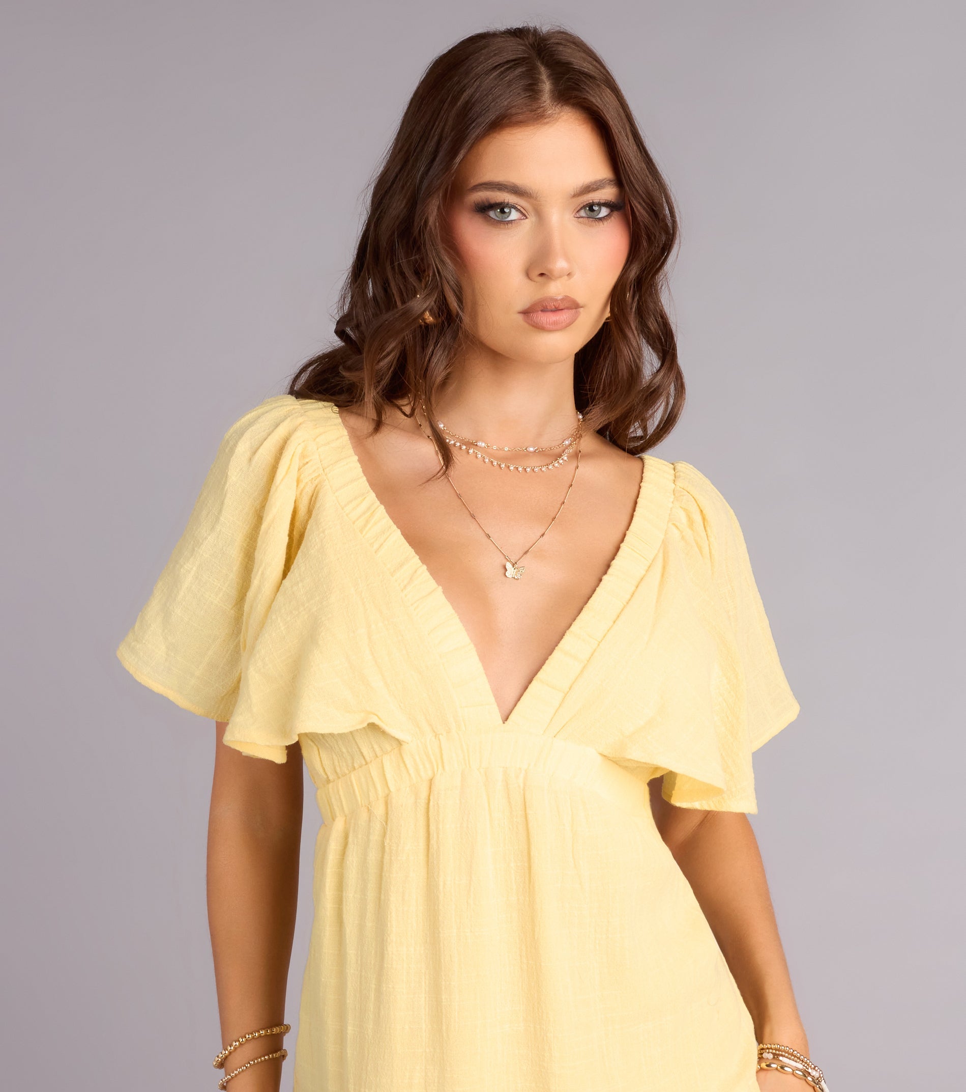 Major Fling Flutter Sleeve Maxi Dress