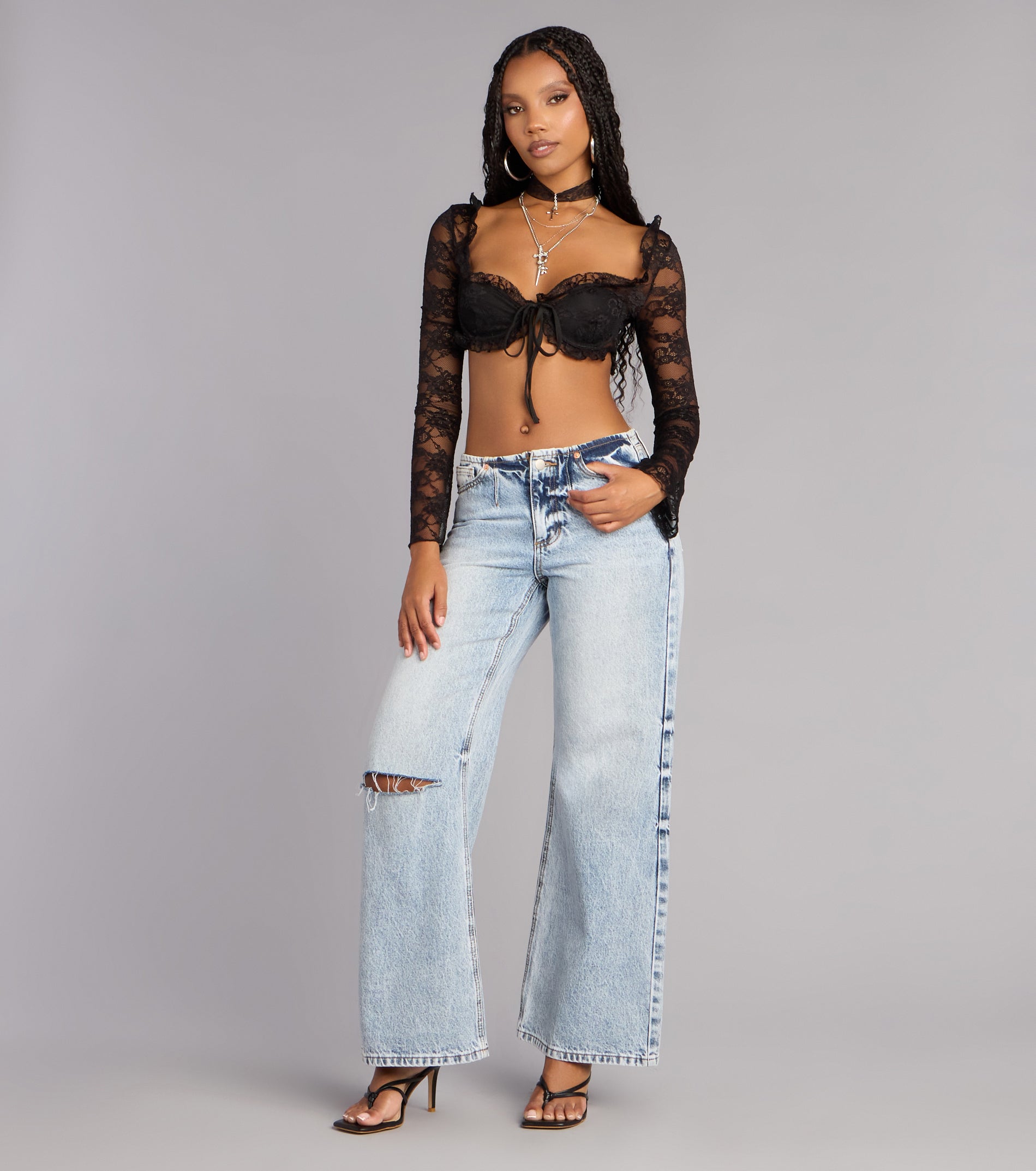 So Romantic Lace Long Sleeve Crop Top