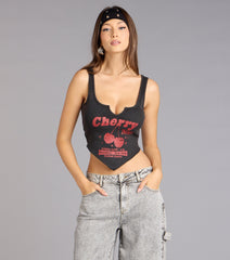 Sweet And Spicy Cherry Graphic Crop Top
