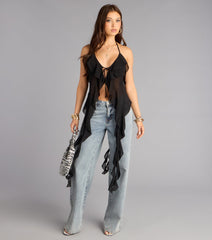 Effortless Allure Tie-Front Ruffle Top