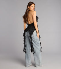 Effortless Allure Tie-Front Ruffle Top