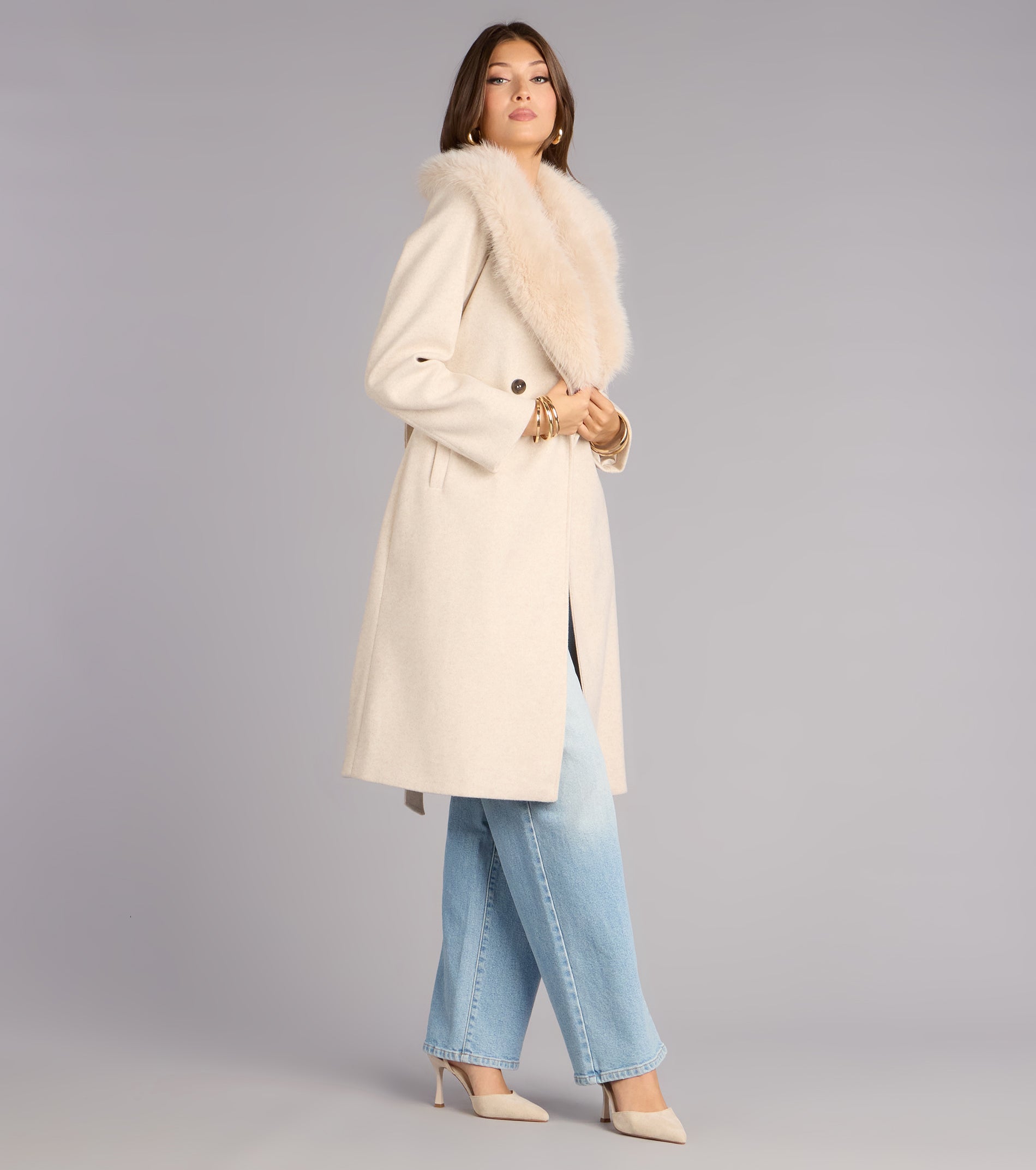City Noir Removable Faux Fur Trench Coat