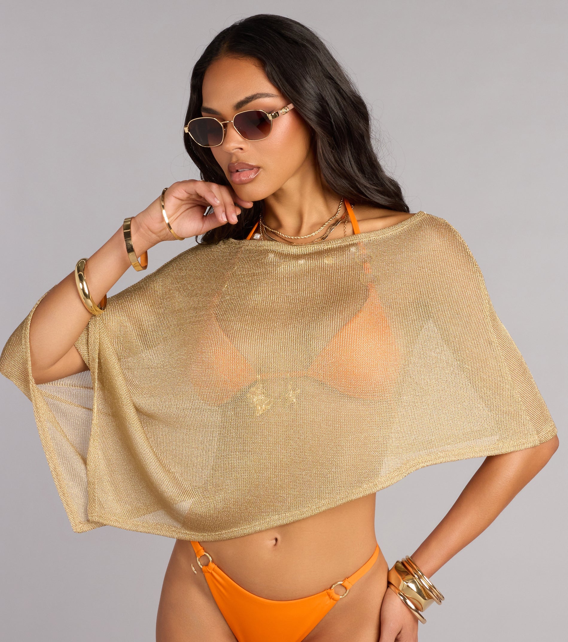 Island Luxe Metallic Knit Poncho