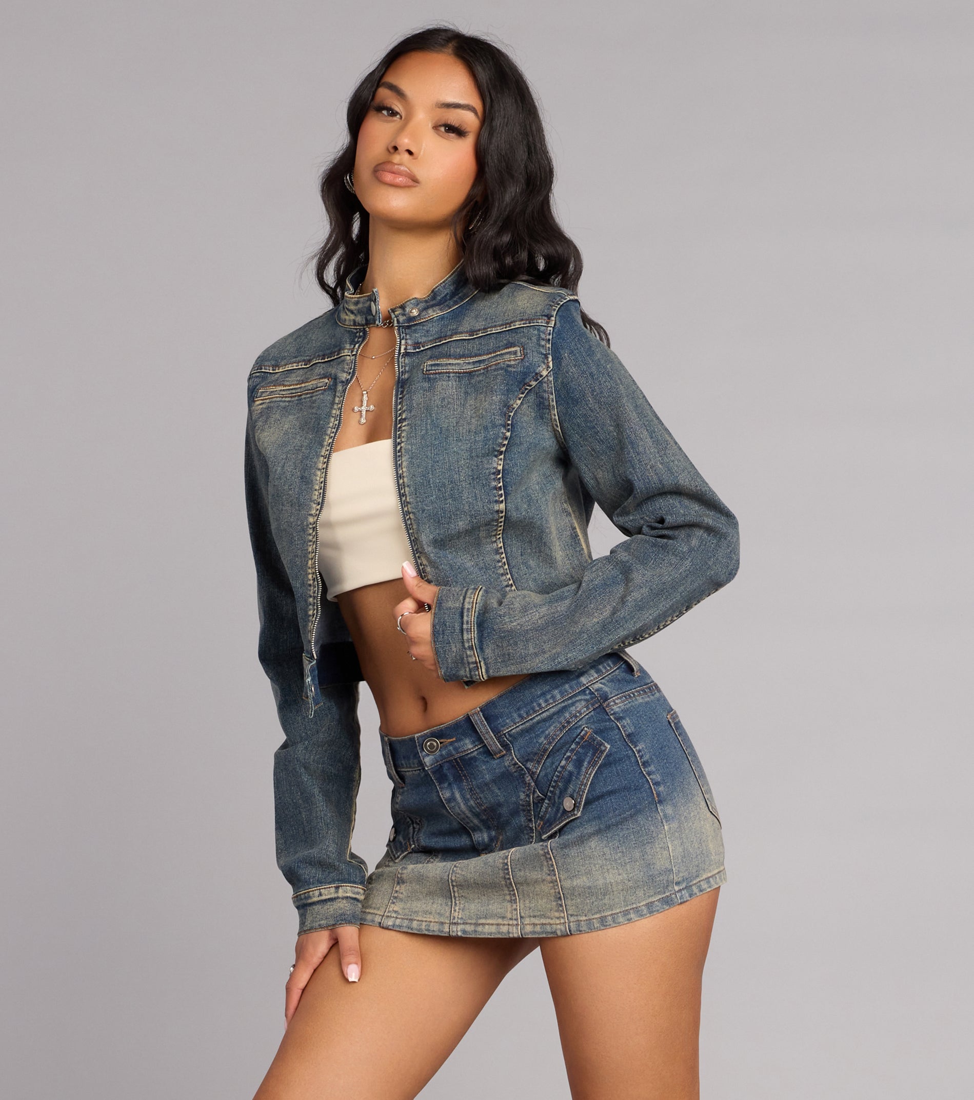 Fast Lane Cool Moto Denim Crop Jacket