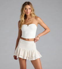 One Short Day Linen High-Rise Ruffle Mini Skirt
