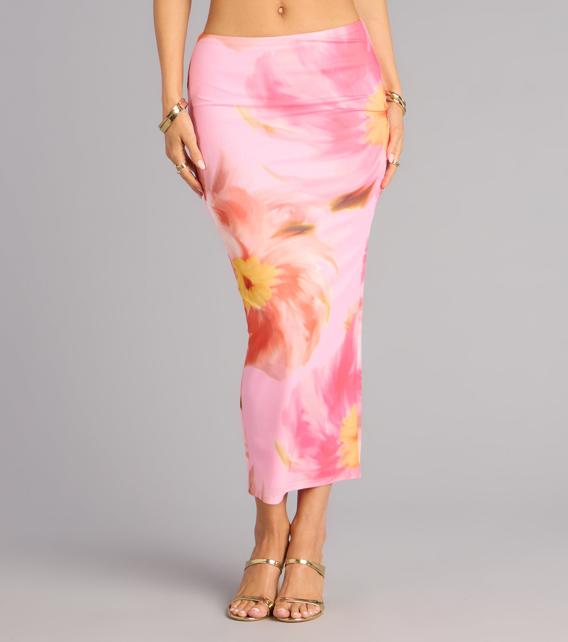 Bloom Babe Abstract Floral Mesh Maxi Skirt