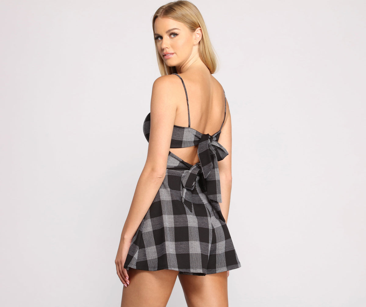 Poised in Plaid Tie Back Romper