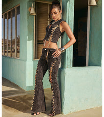 Desert Nights Lace-Up Flare Denim Pants