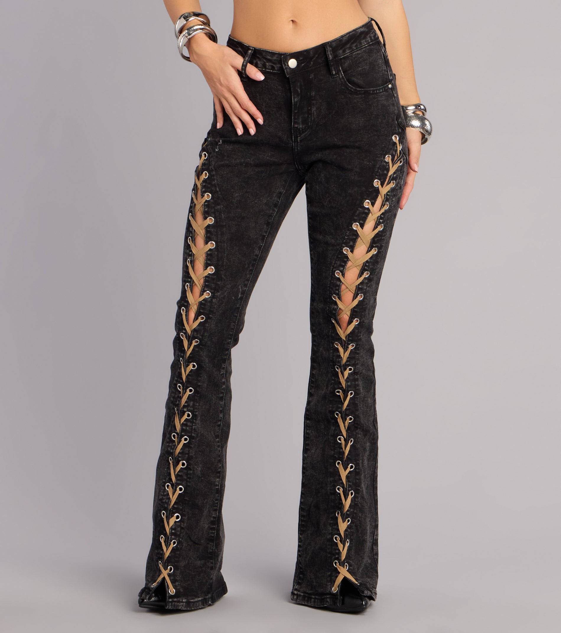 Desert Nights Lace-Up Flare Denim Pants