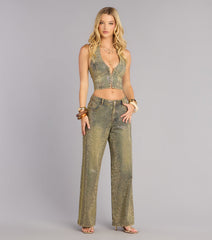 Glam Moment Rhinestone Denim Straight-Leg Jeans