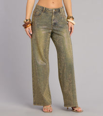 Glam Moment Rhinestone Denim Straight-Leg Jeans