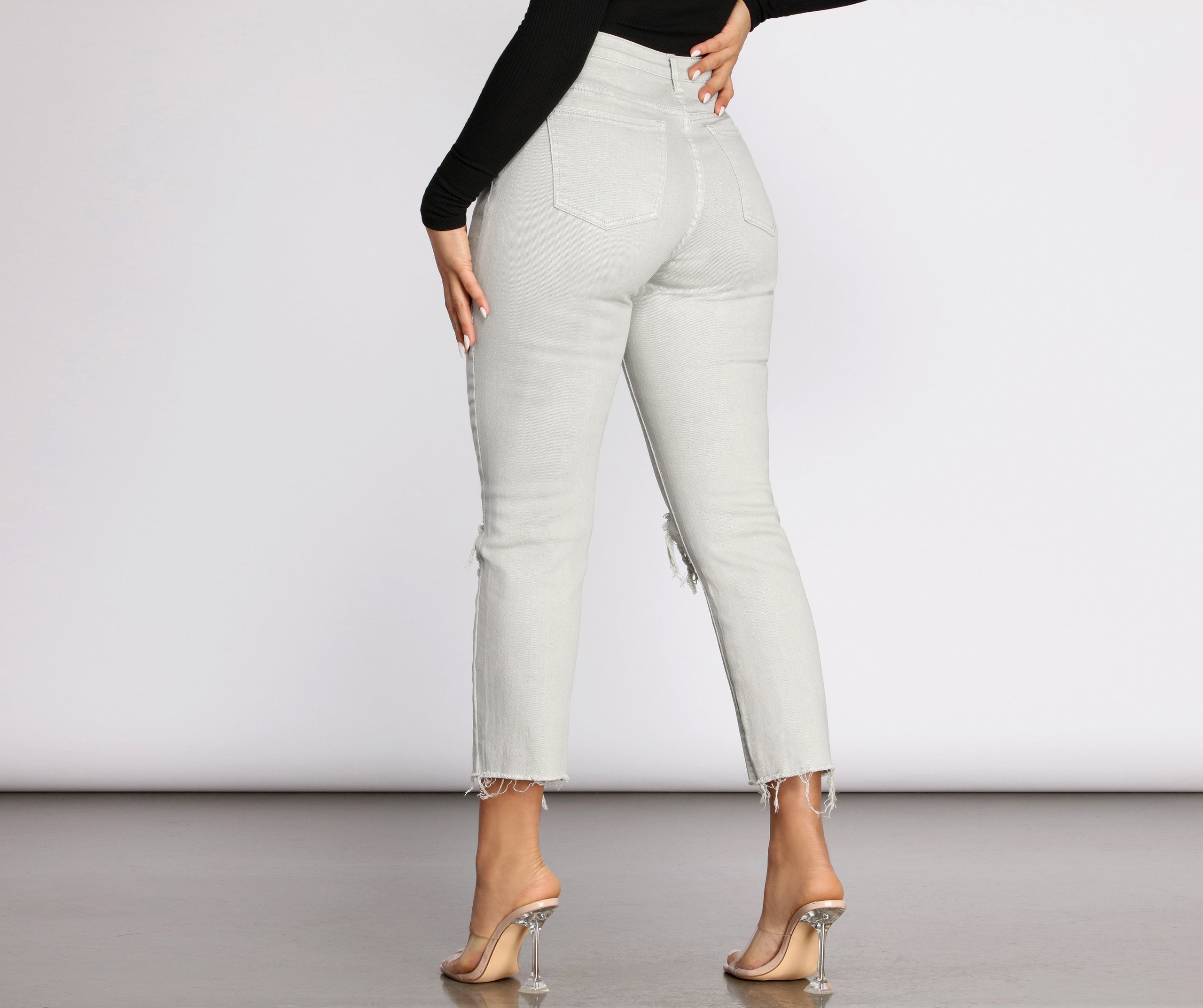 High Waist Distressed Denim Pants