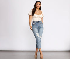 High Rise Cropped Distressed Jeans