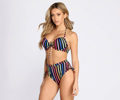 Sherbet Rainbow Striped High Waist Bikini Bottoms